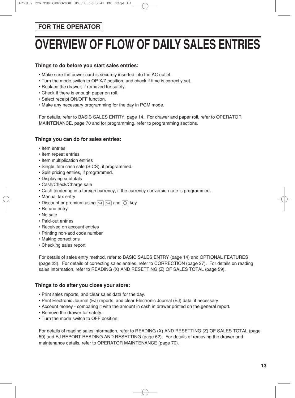 Overview of flow of daily sales entries | Sharp TINSZ2601RCZZ User Manual | Page 15 / 120