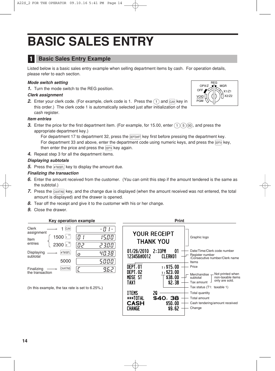 Basic sales entry, Basic sales entry example | Sharp TINSZ2601RCZZ User Manual | Page 16 / 120