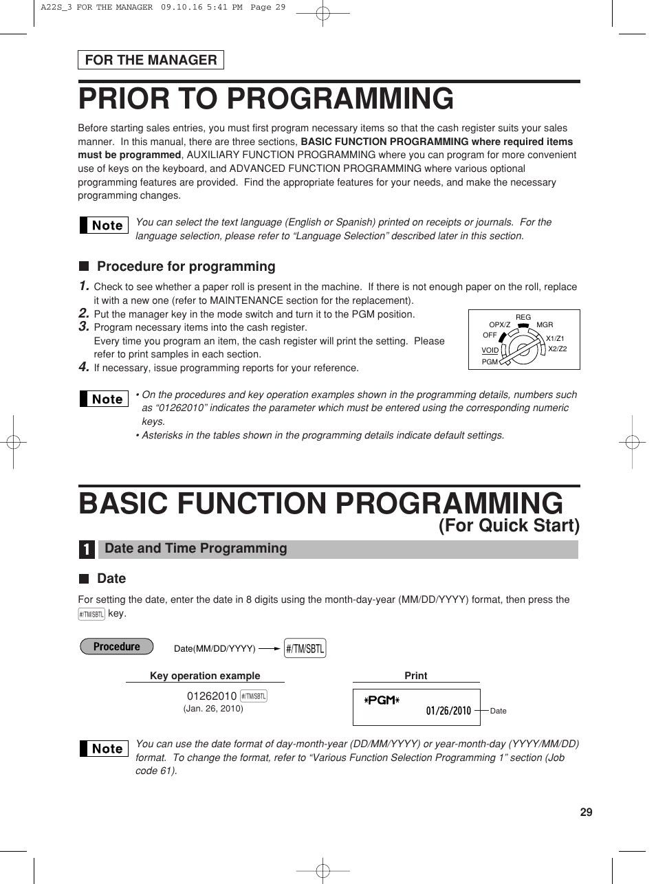 Prior to programming, Basic function programming, For quick start) | Sharp TINSZ2601RCZZ User Manual | Page 31 / 120