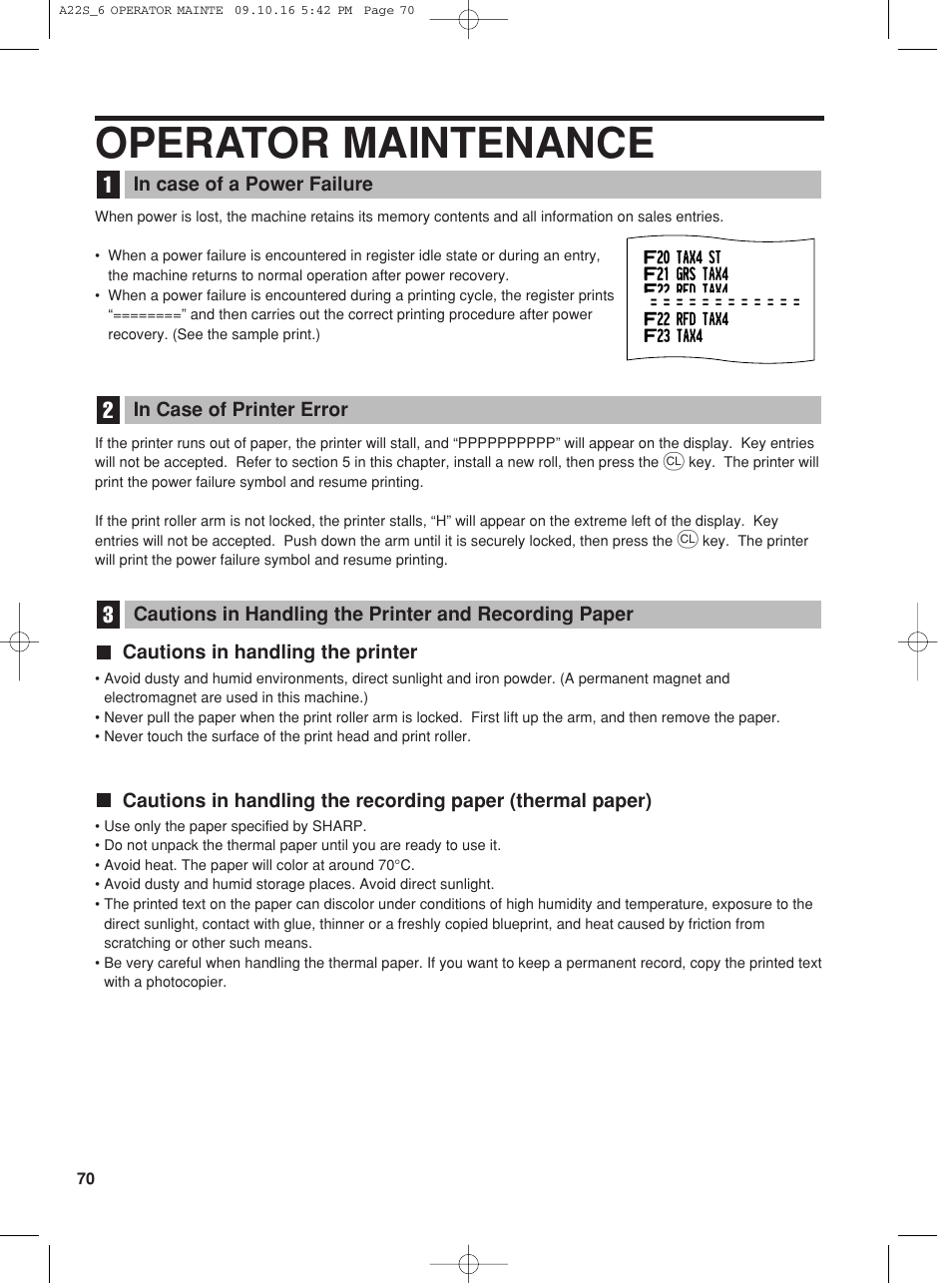 Operator maintenance | Sharp TINSZ2601RCZZ User Manual | Page 72 / 120