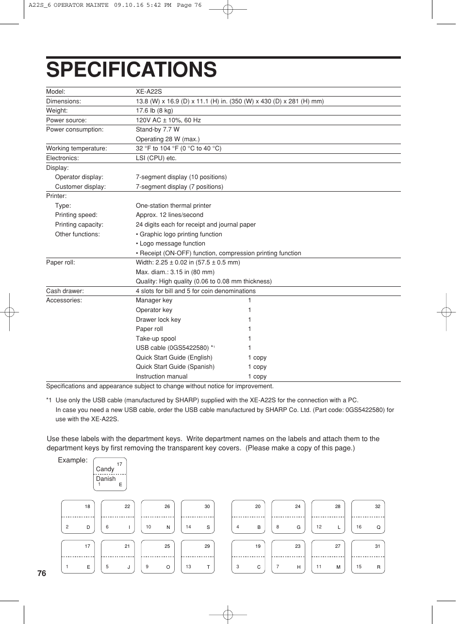 Specifications | Sharp TINSZ2601RCZZ User Manual | Page 78 / 120