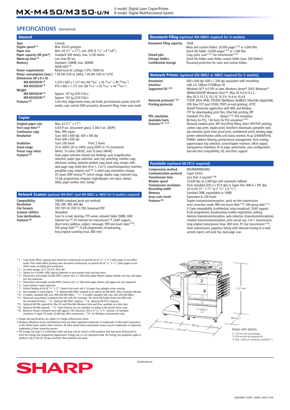 Specifications | Sharp MX-M350-U User Manual | Page 12 / 12