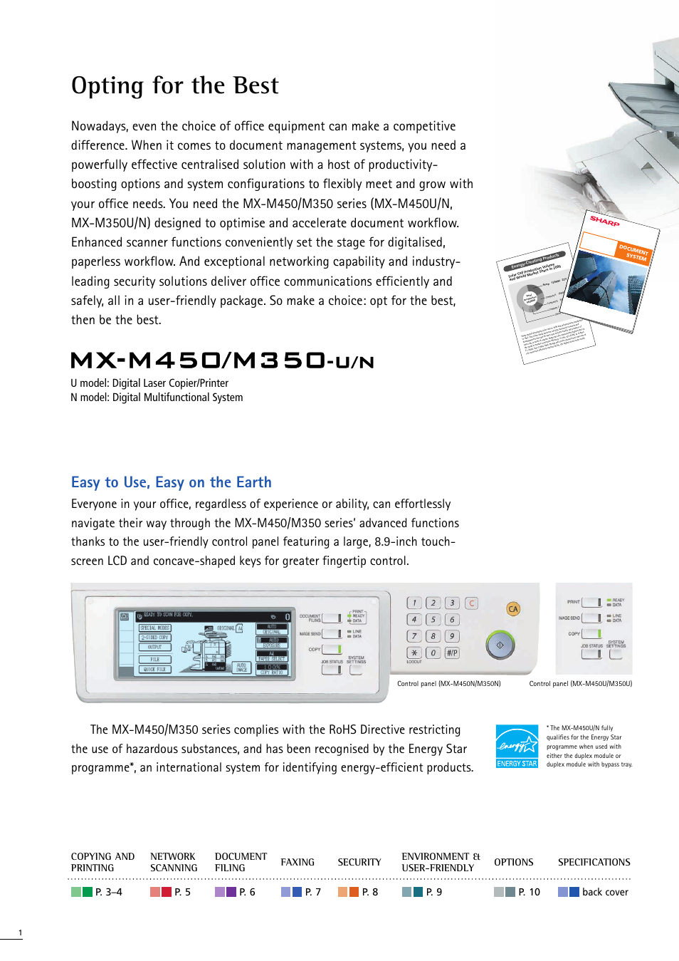 Opting for the best, Easy to use, easy on the earth | Sharp MX-M350-U User Manual | Page 2 / 12