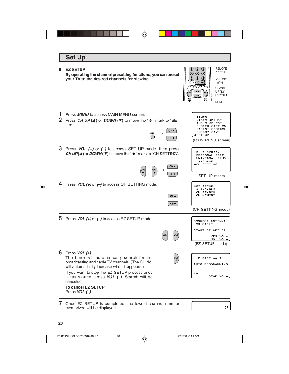 Set up | Sharp 32N S400 User Manual | Page 26 / 48