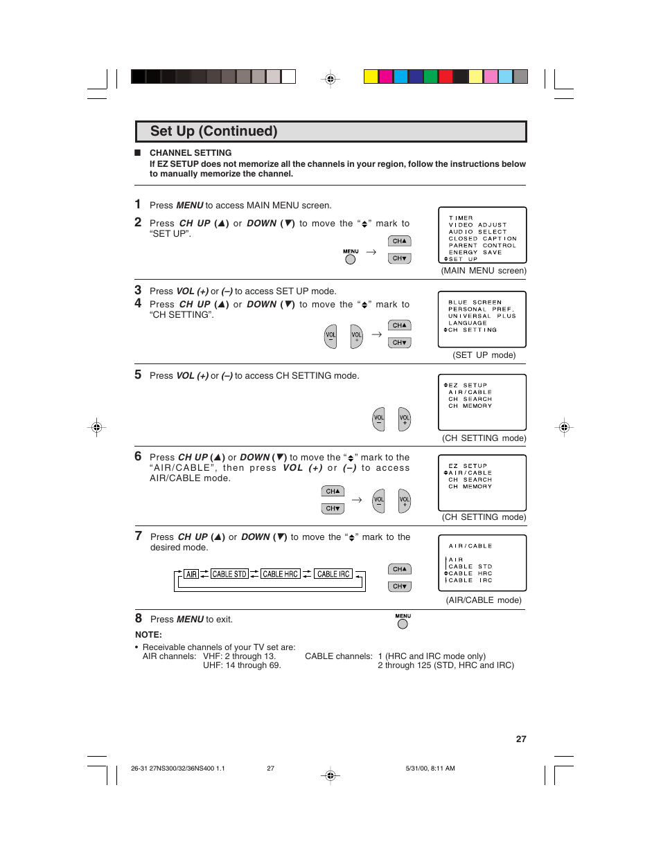 Set up (continued) | Sharp 32N S400 User Manual | Page 27 / 48
