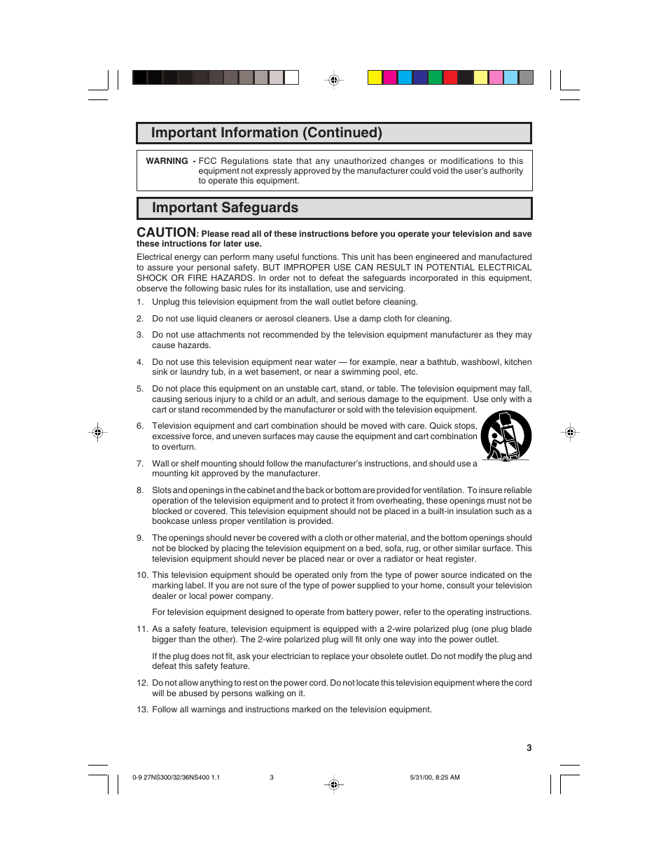 Important safeguards, Important information (continued), Caution | Sharp 32N S400 User Manual | Page 3 / 48