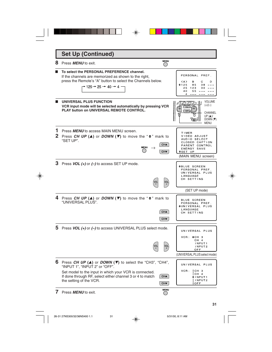 Set up (continued) | Sharp 32N S400 User Manual | Page 31 / 48