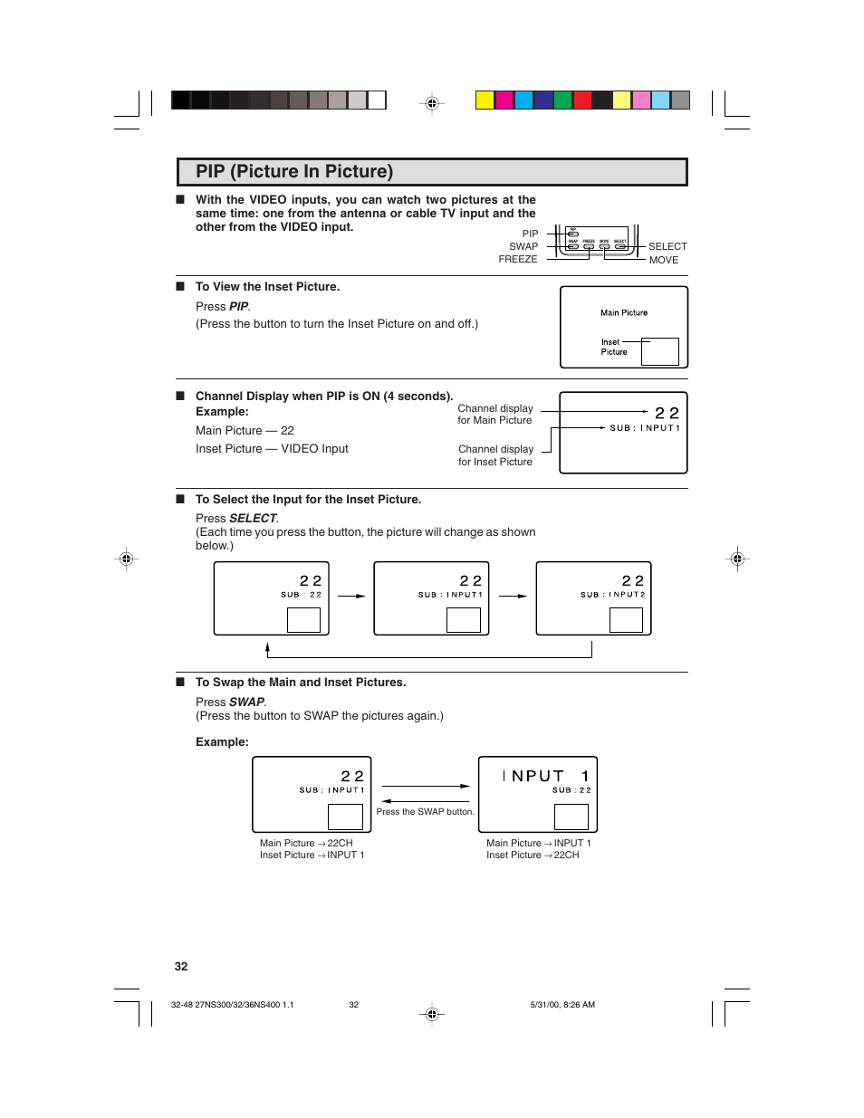 Pip (picture in picture) | Sharp 32N S400 User Manual | Page 32 / 48
