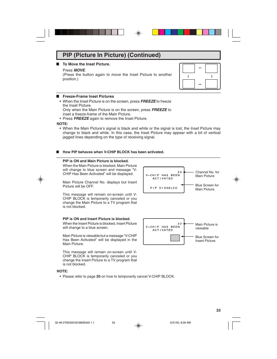 Pip (picture in picture) (continued) | Sharp 32N S400 User Manual | Page 33 / 48