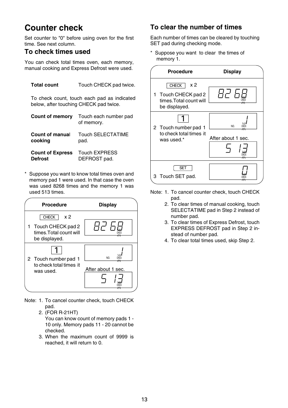 Counter check | Sharp R-21JCA User Manual | Page 14 / 24