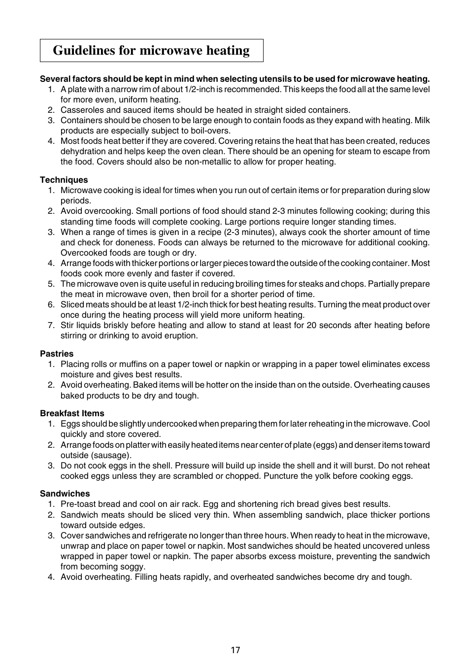 Guidelines for microwave heating | Sharp R-21JCA User Manual | Page 18 / 24