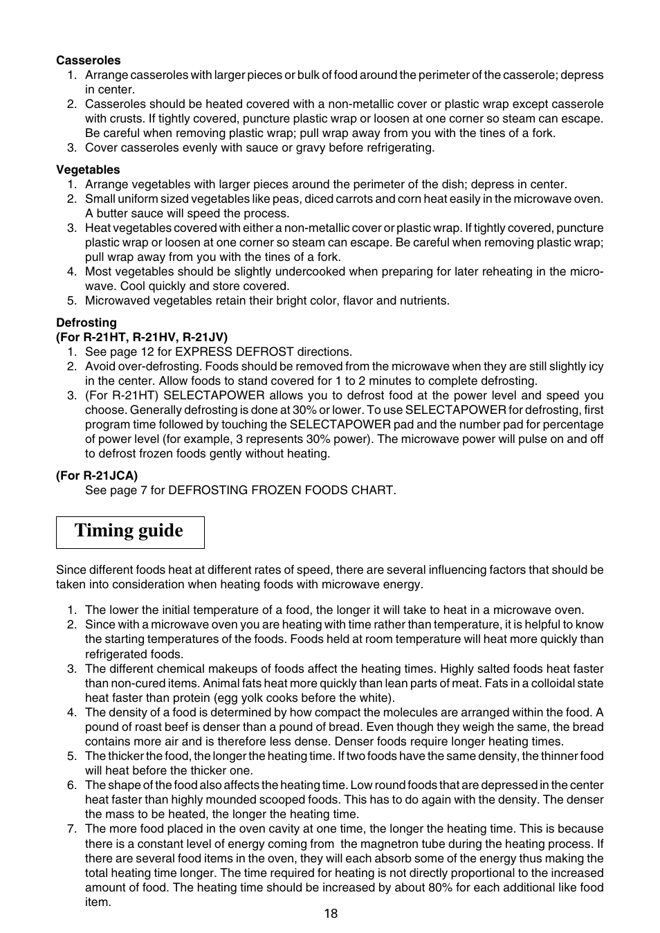 Timing guide | Sharp R-21JCA User Manual | Page 19 / 24