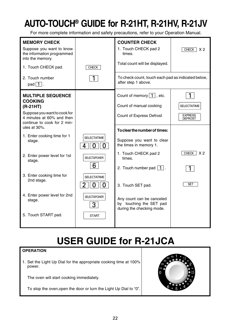 Auto-touch, User guide for r-21jca | Sharp R-21JCA User Manual | Page 23 / 24