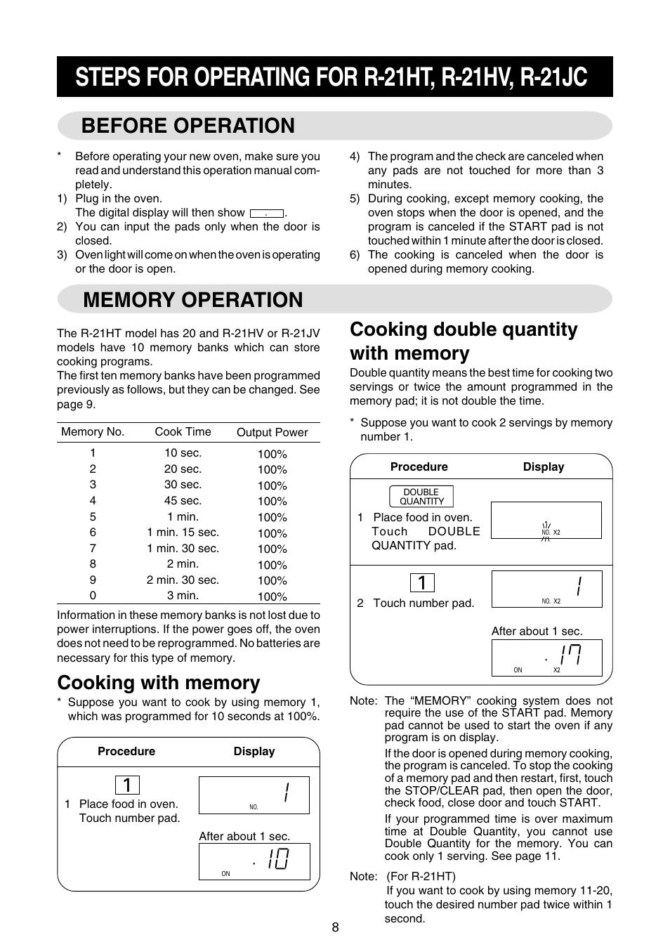 Before operation | Sharp R-21JCA User Manual | Page 9 / 24