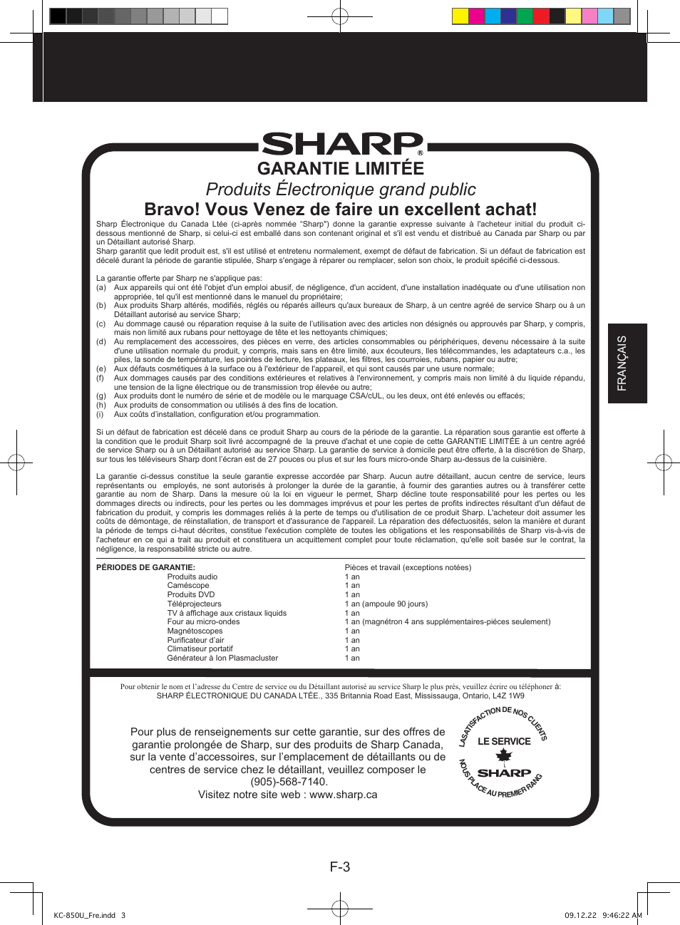 Fr an ç ai s | Sharp Air Purifier with Humidifying Function KC-830U User Manual | Page 25 / 56