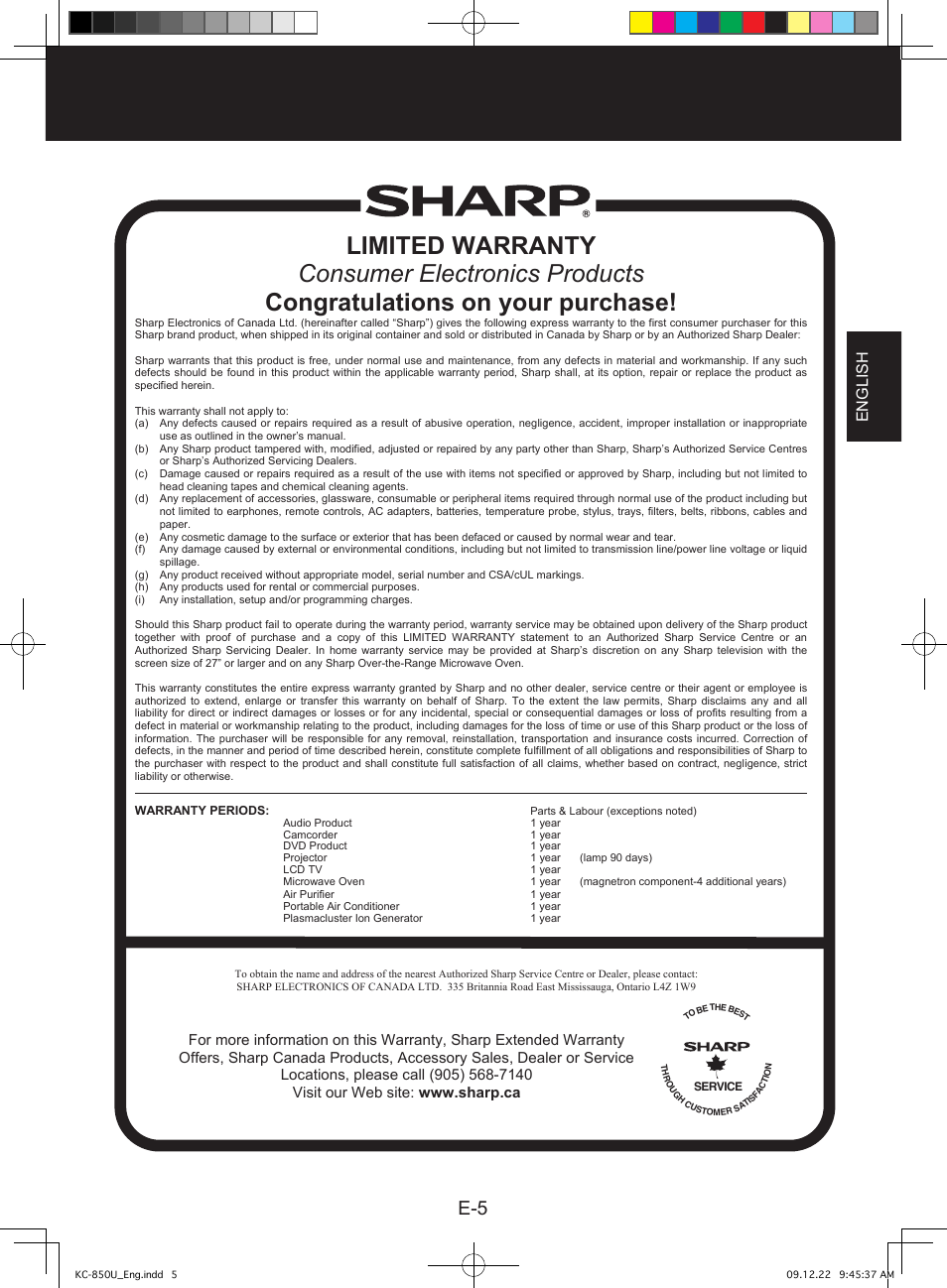 English | Sharp Air Purifier with Humidifying Function KC-830U User Manual | Page 7 / 56