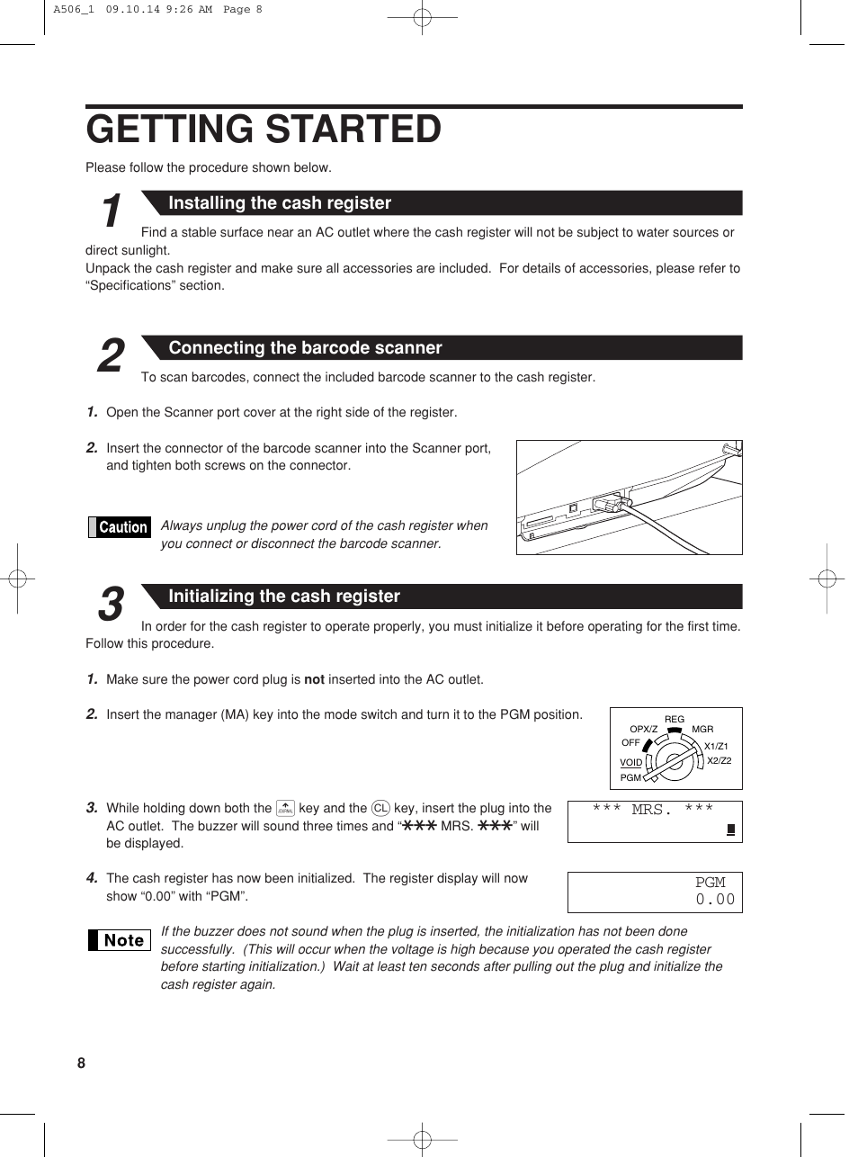 Getting started | Sharp XE-A506 User Manual | Page 10 / 132