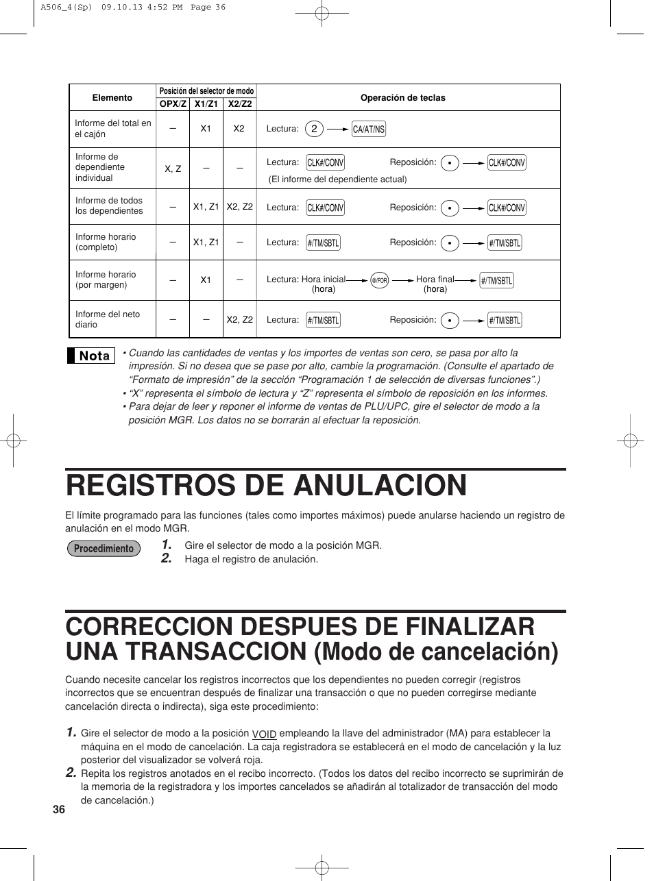 Registros de anulacion, Pk k, Ps s | Sharp XE-A506 User Manual | Page 120 / 132