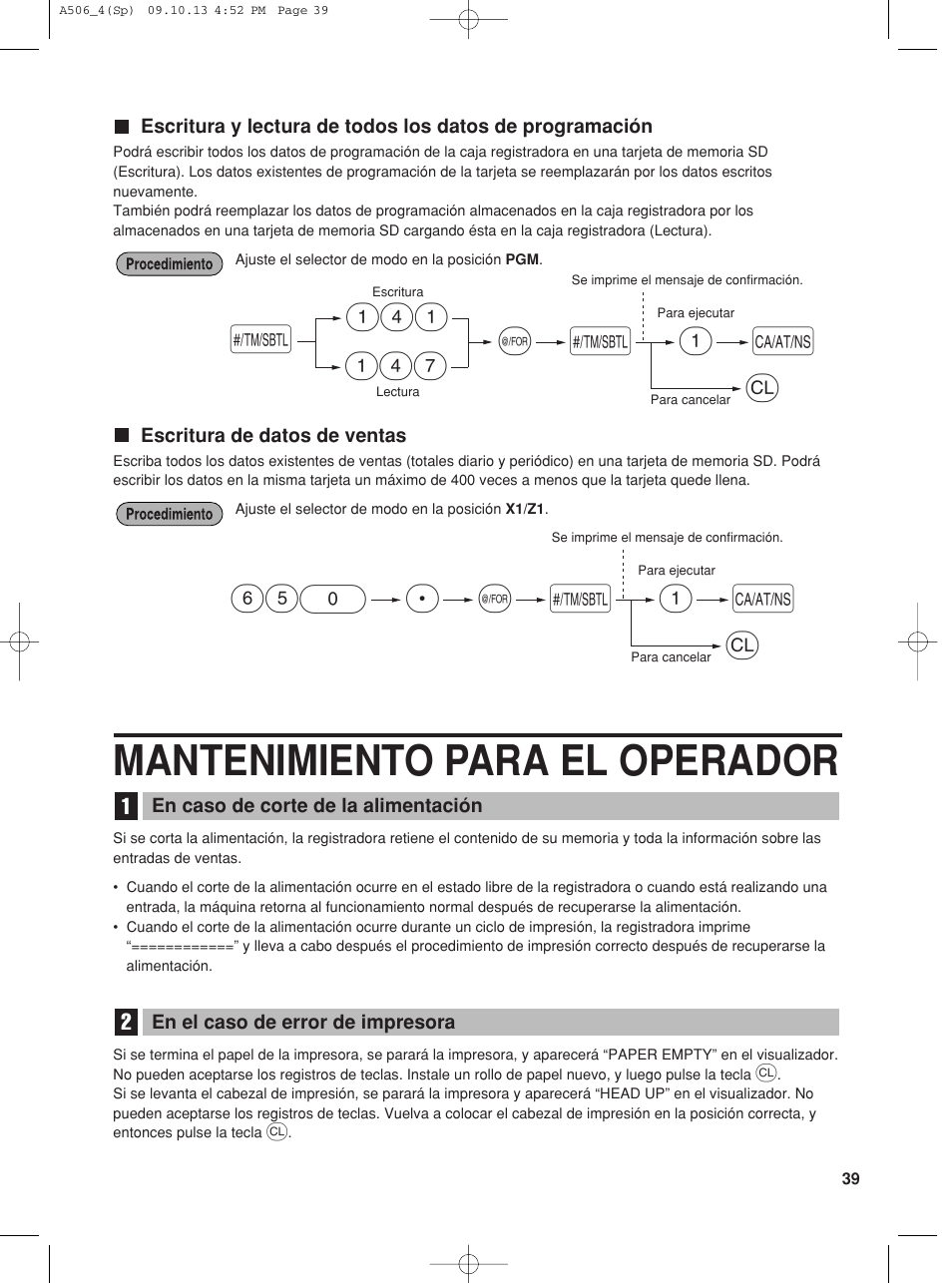 Mantenimiento para el operador, S@ a, 1l 650 p | S@ 141 a | Sharp XE-A506 User Manual | Page 123 / 132