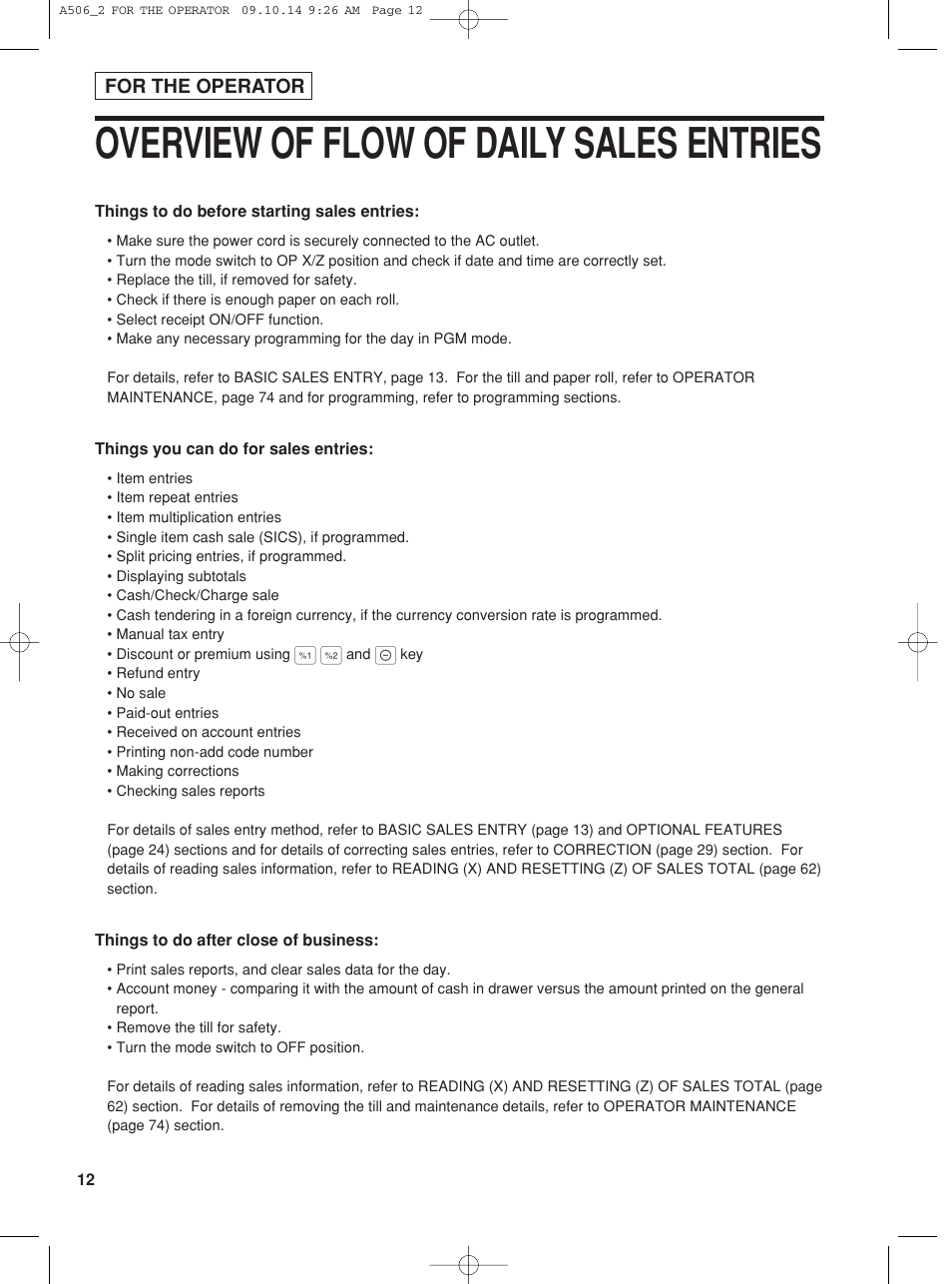 Overview of flow of daily sales entries | Sharp XE-A506 User Manual | Page 14 / 132