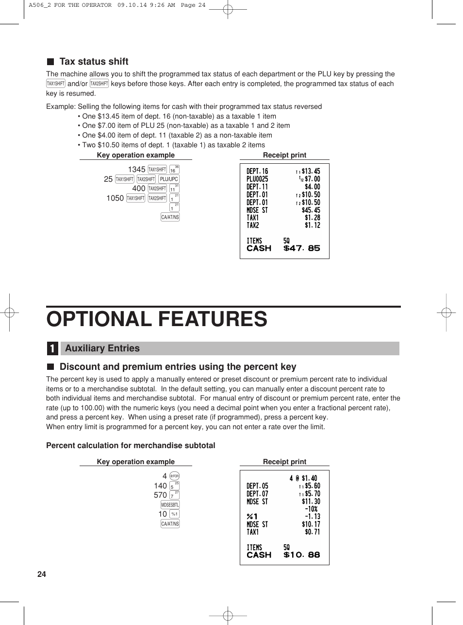 Optional features, T u o, T u ¡ ¡ a | Sharp XE-A506 User Manual | Page 26 / 132