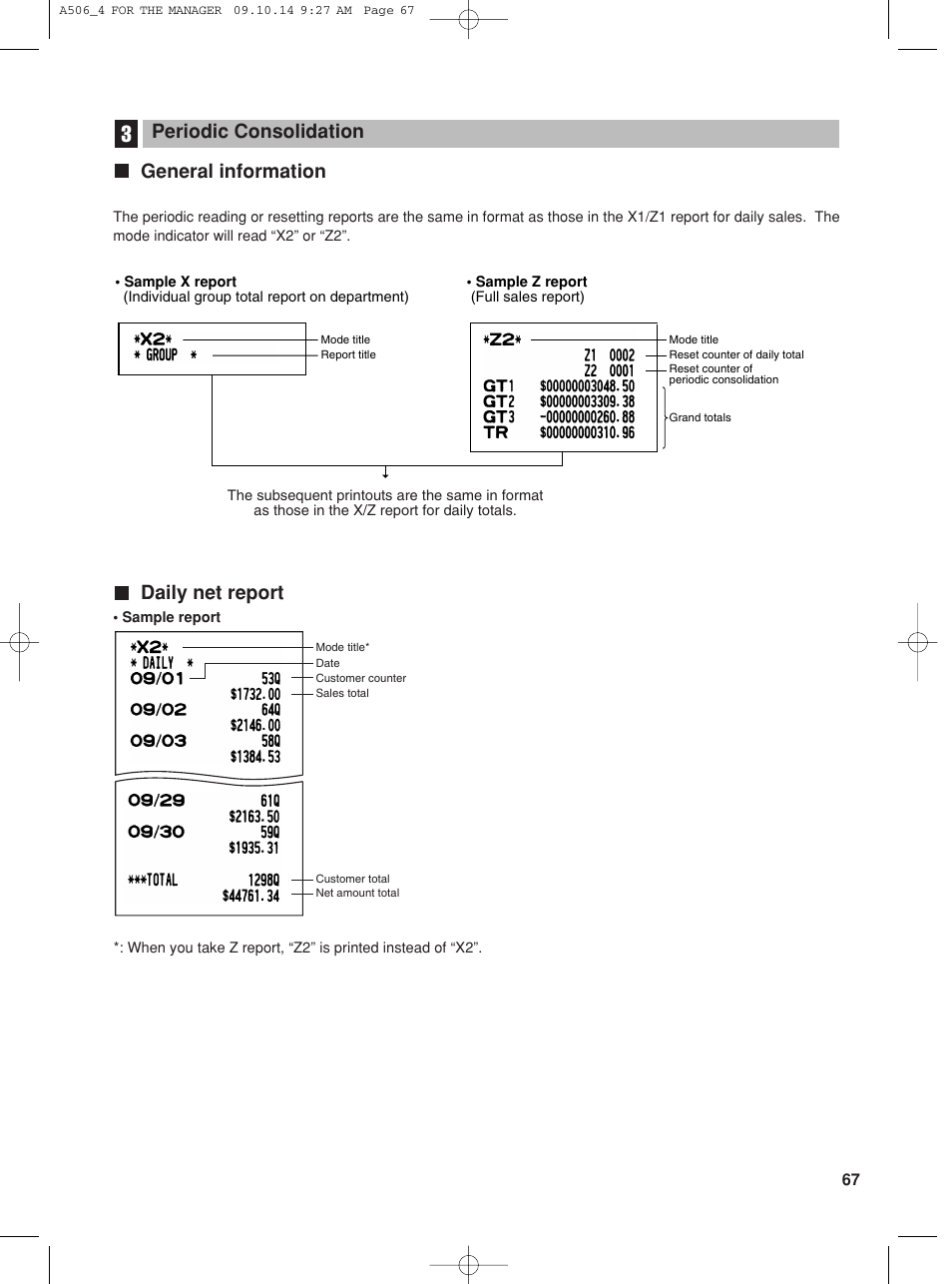 Daily net report, General information, Periodic consolidation | Sharp XE-A506 User Manual | Page 69 / 132