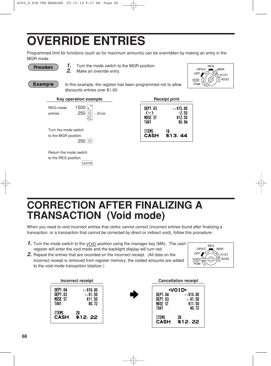 Override entries | Sharp XE-A506 User Manual | Page 70 / 132