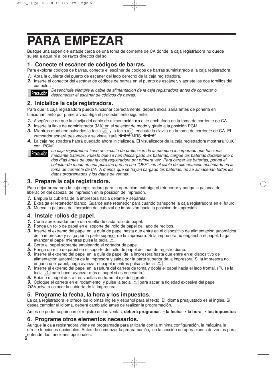 Para empezar | Sharp XE-A506 User Manual | Page 90 / 132