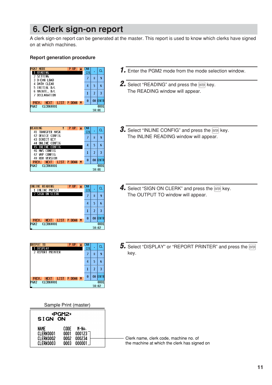 Clerk sign-on report | Sharp UP-820F User Manual | Page 13 / 68