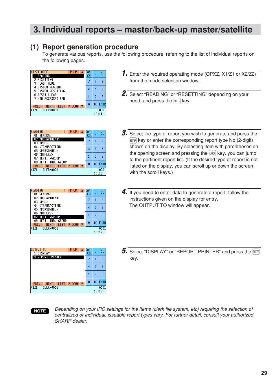 1) report generation procedure | Sharp UP-820F User Manual | Page 31 / 68