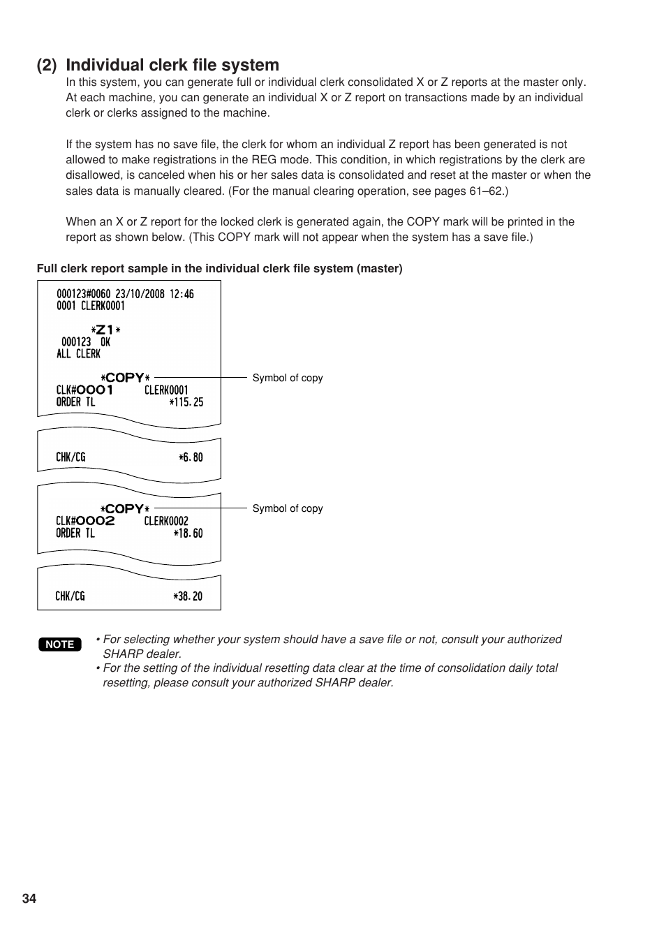 2) individual clerk file system | Sharp UP-820F User Manual | Page 36 / 68