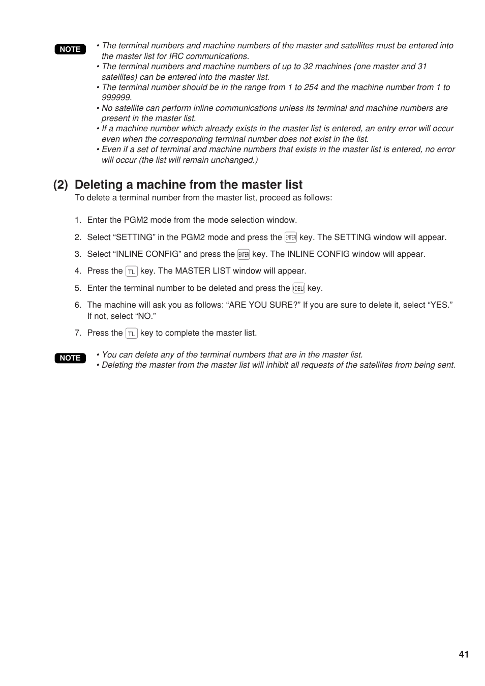 2) deleting a machine from the master list | Sharp UP-820F User Manual | Page 43 / 68