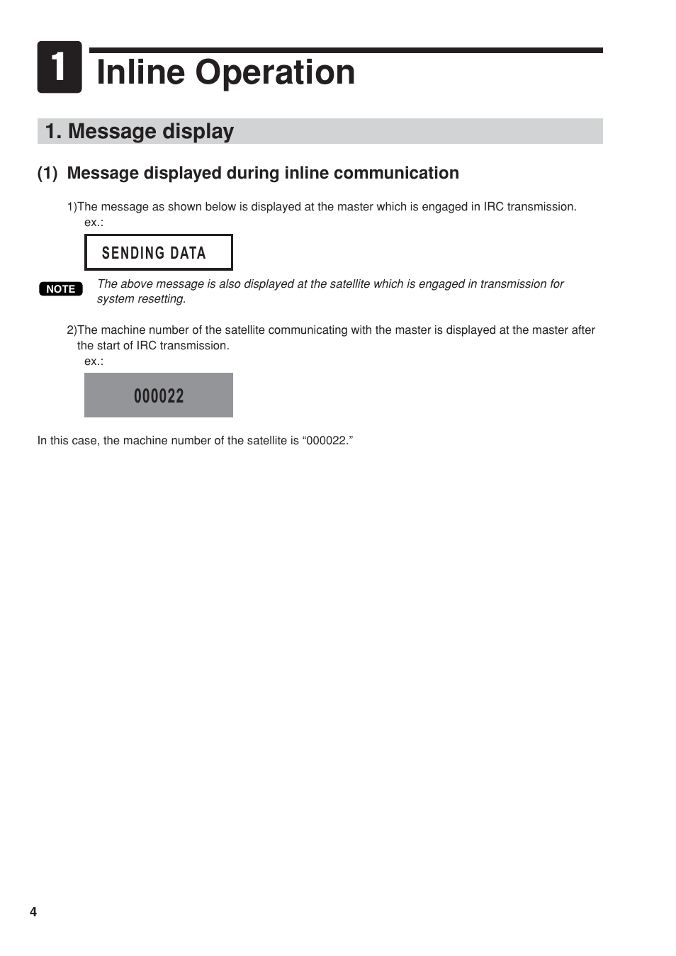 Inline operation, Message display | Sharp UP-820F User Manual | Page 6 / 68