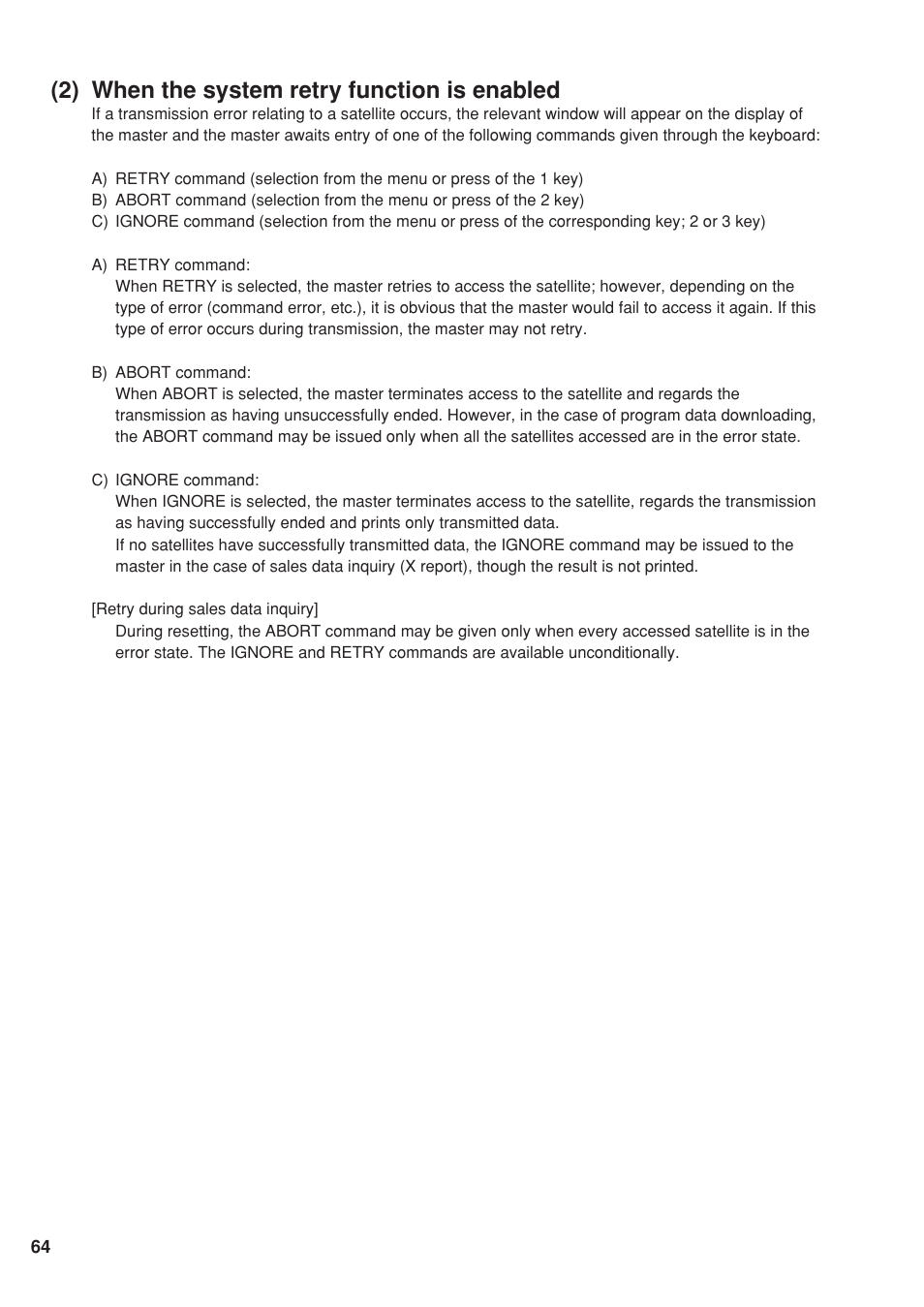 2) when the system retry function is enabled | Sharp UP-820F User Manual | Page 66 / 68