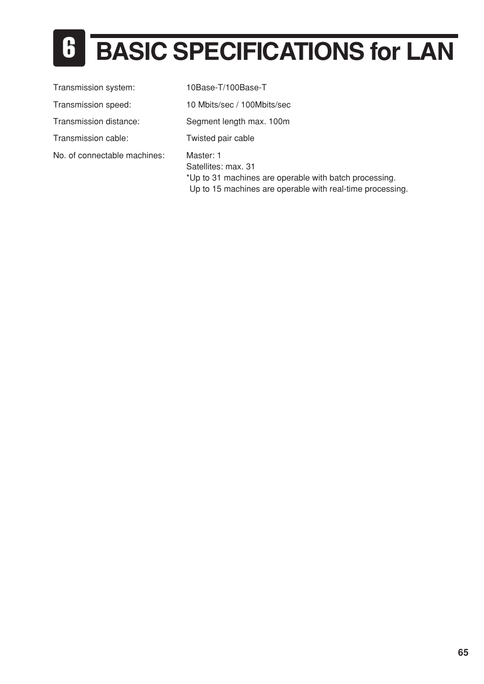 Basic specifications for lan | Sharp UP-820F User Manual | Page 67 / 68