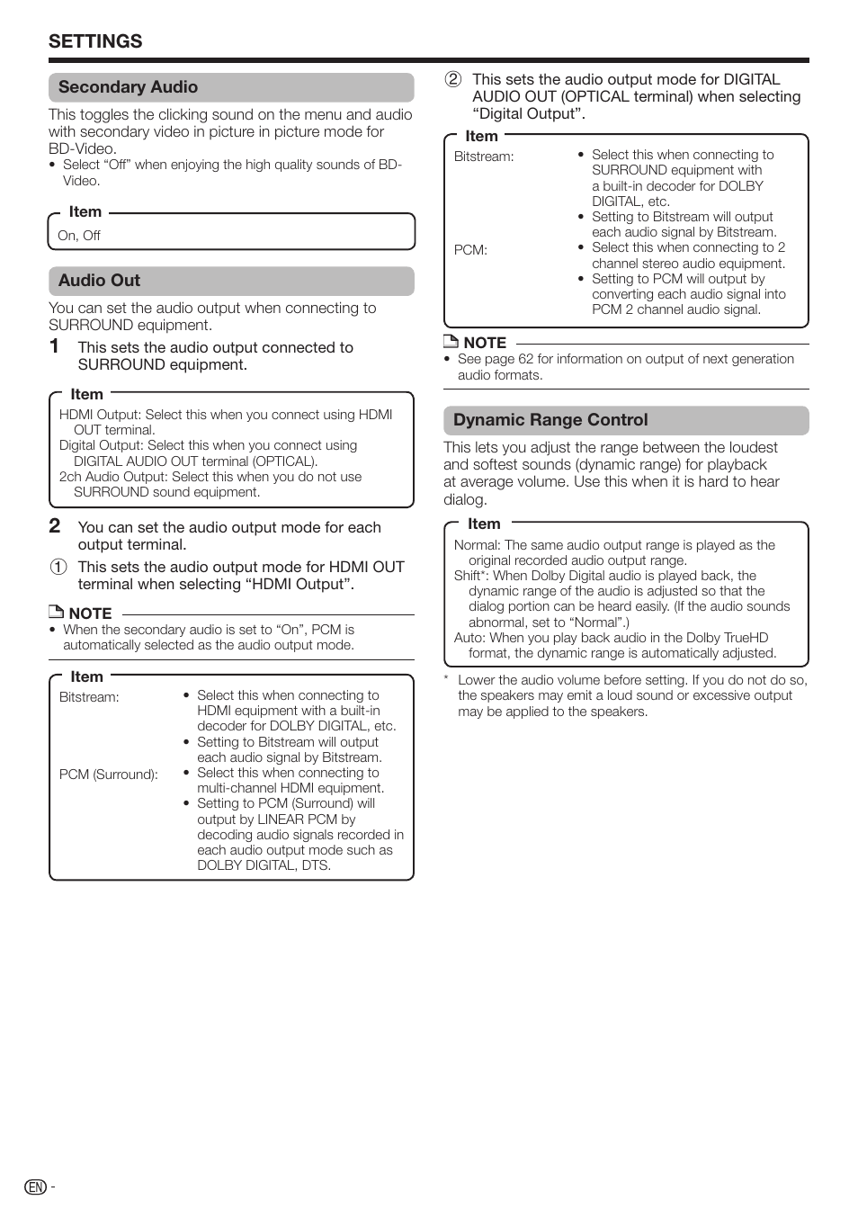 Settings | Sharp AQUOS BD-HP70U User Manual | Page 52 / 84