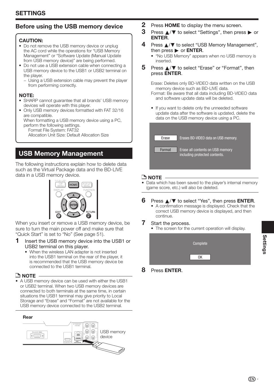 Settings | Sharp AQUOS BD-HP70U User Manual | Page 59 / 84