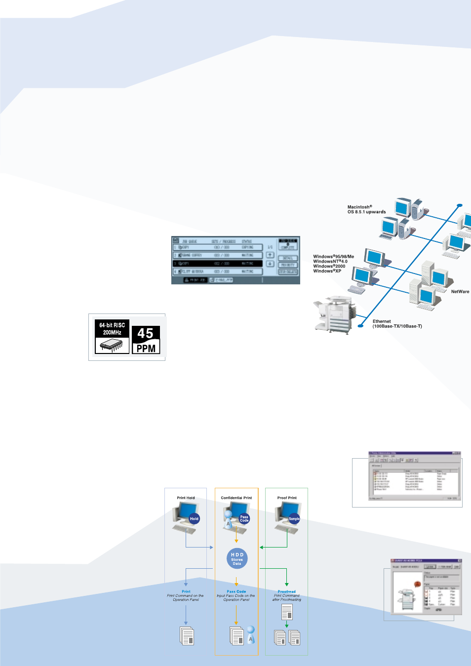 Print, The high performance printer for today's offices, High performance printing | Convenient print functions, Powerful networking | Sharp AR-M450U User Manual | Page 4 / 6