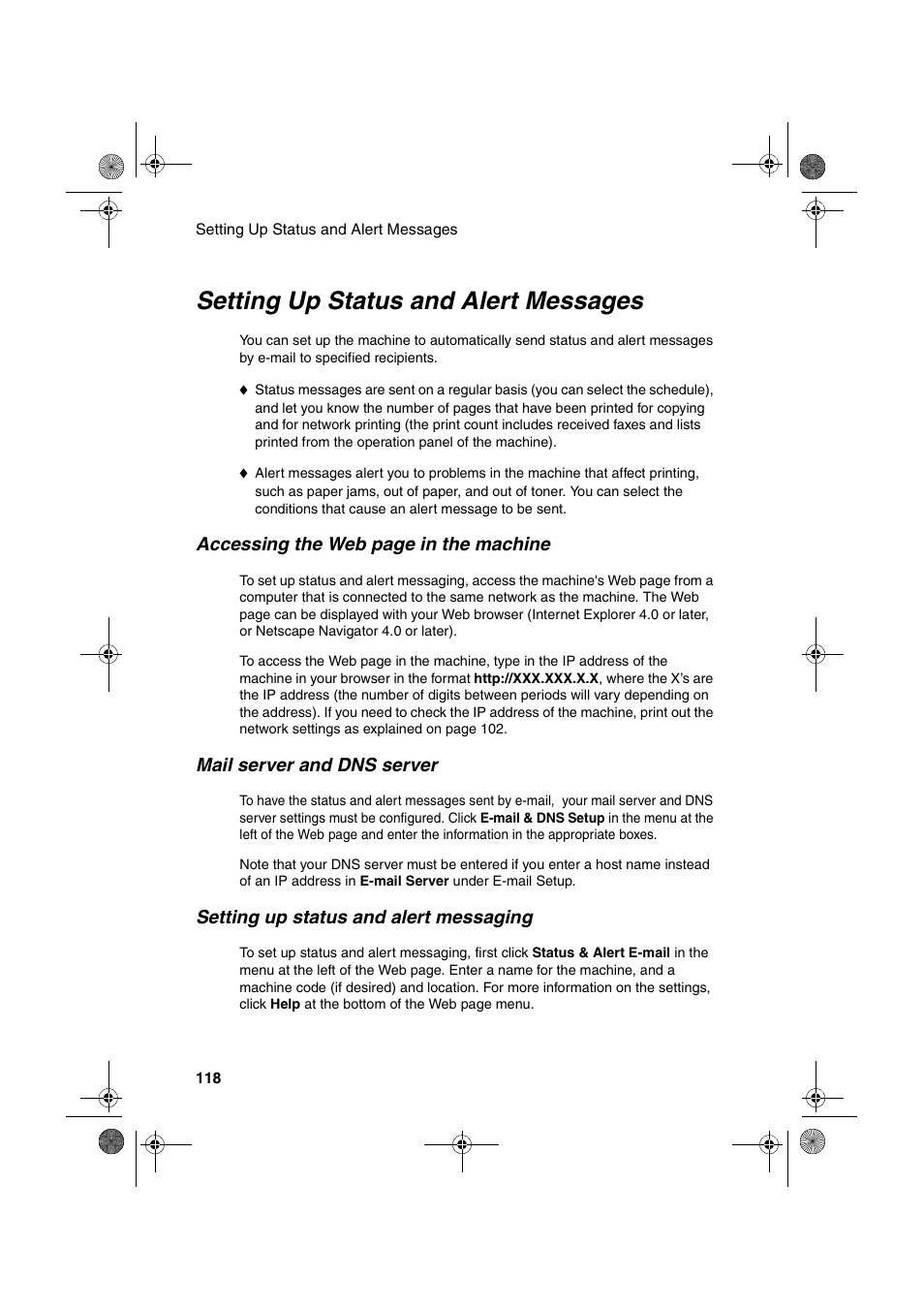 Setting up status and alert messages | Sharp FODC600 User Manual | Page 120 / 220