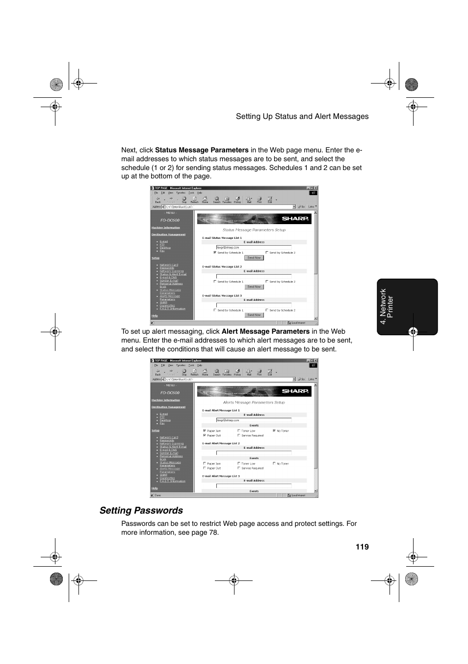 Setting passwords | Sharp FODC600 User Manual | Page 121 / 220