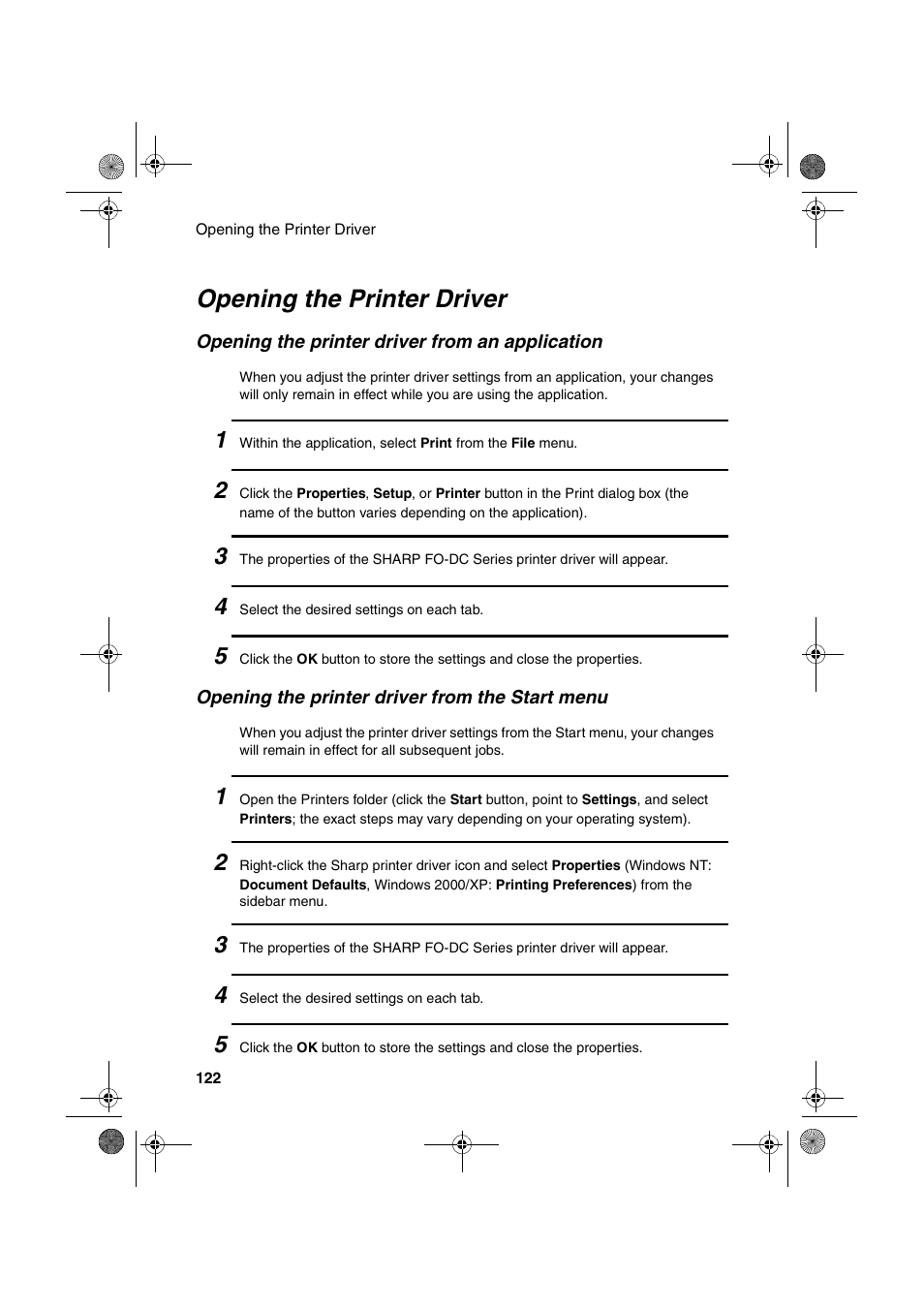 Opening the printer driver | Sharp FODC600 User Manual | Page 124 / 220