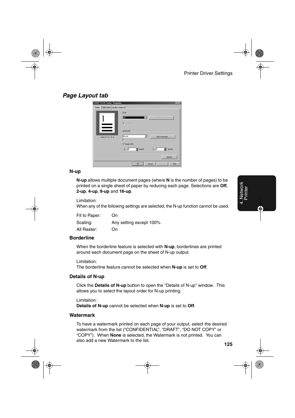 Page layout tab | Sharp FODC600 User Manual | Page 127 / 220