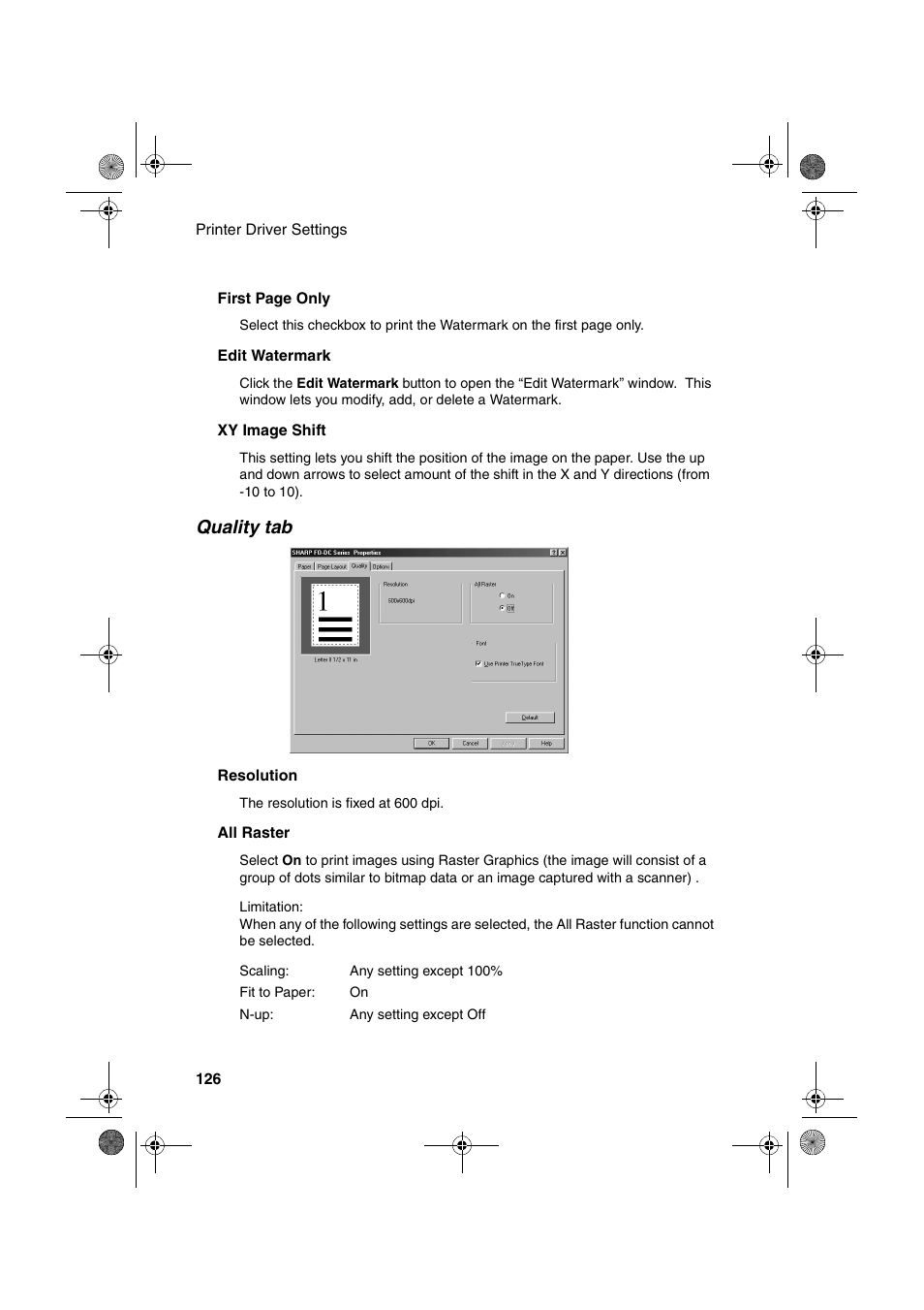 Quality tab | Sharp FODC600 User Manual | Page 128 / 220