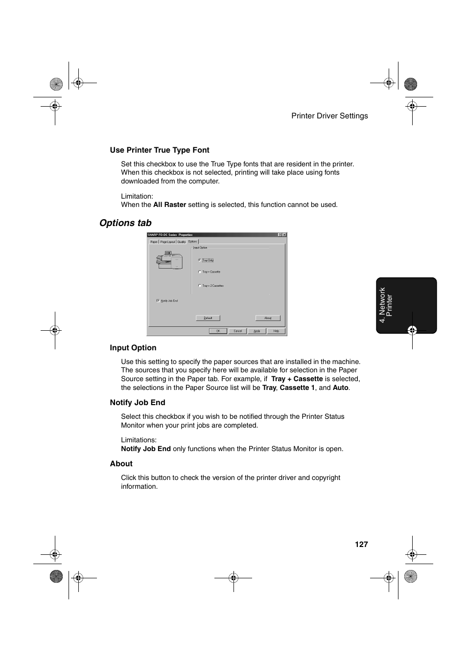 Options tab | Sharp FODC600 User Manual | Page 129 / 220