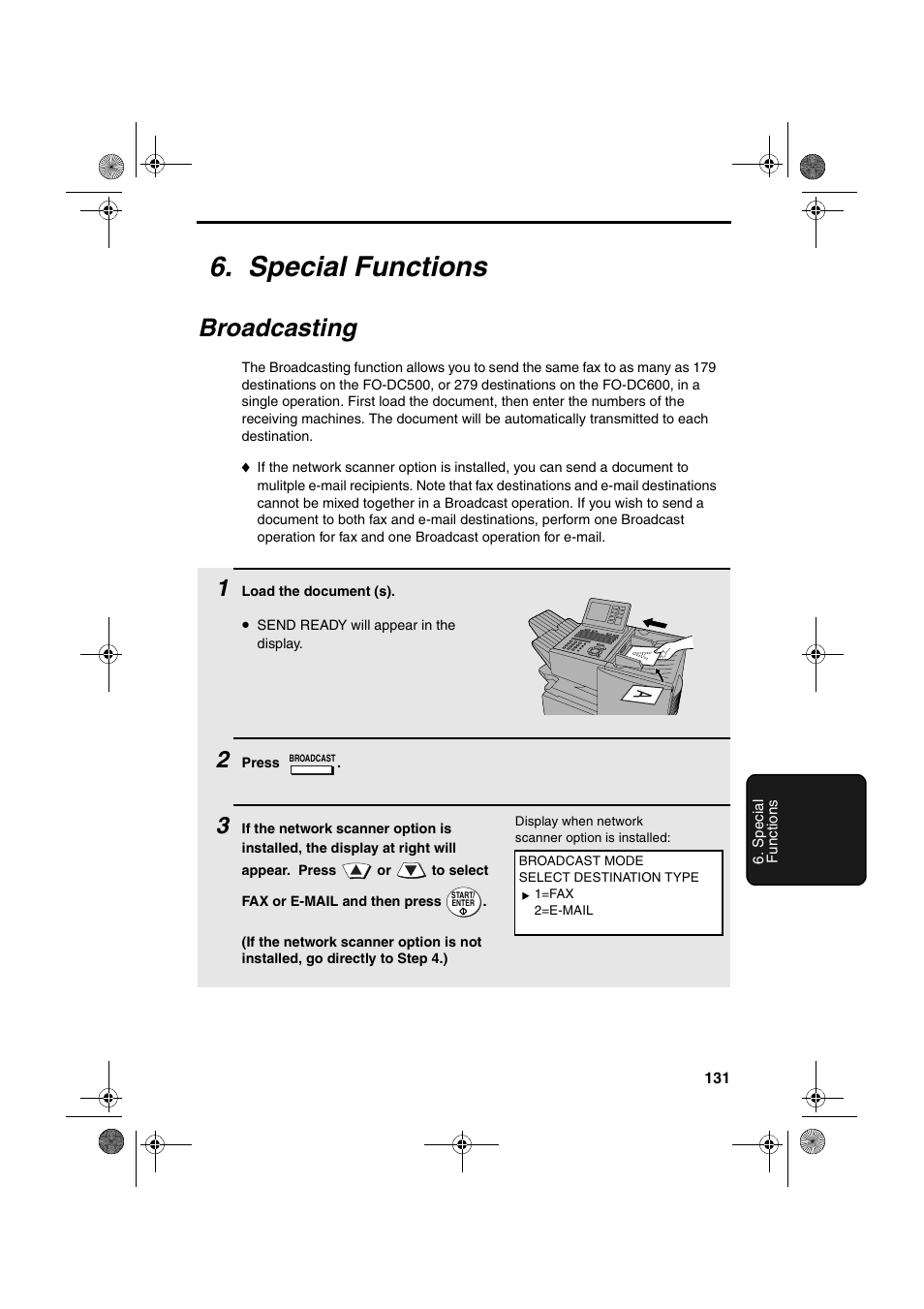 Special functions, Broadcasting | Sharp FODC600 User Manual | Page 133 / 220