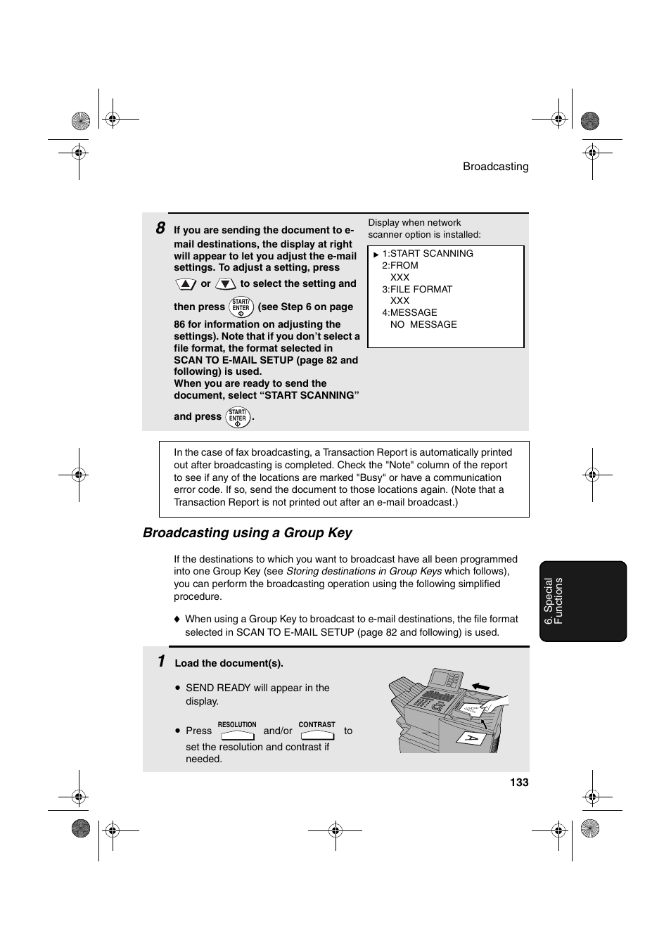 Broadcasting using a group key | Sharp FODC600 User Manual | Page 135 / 220
