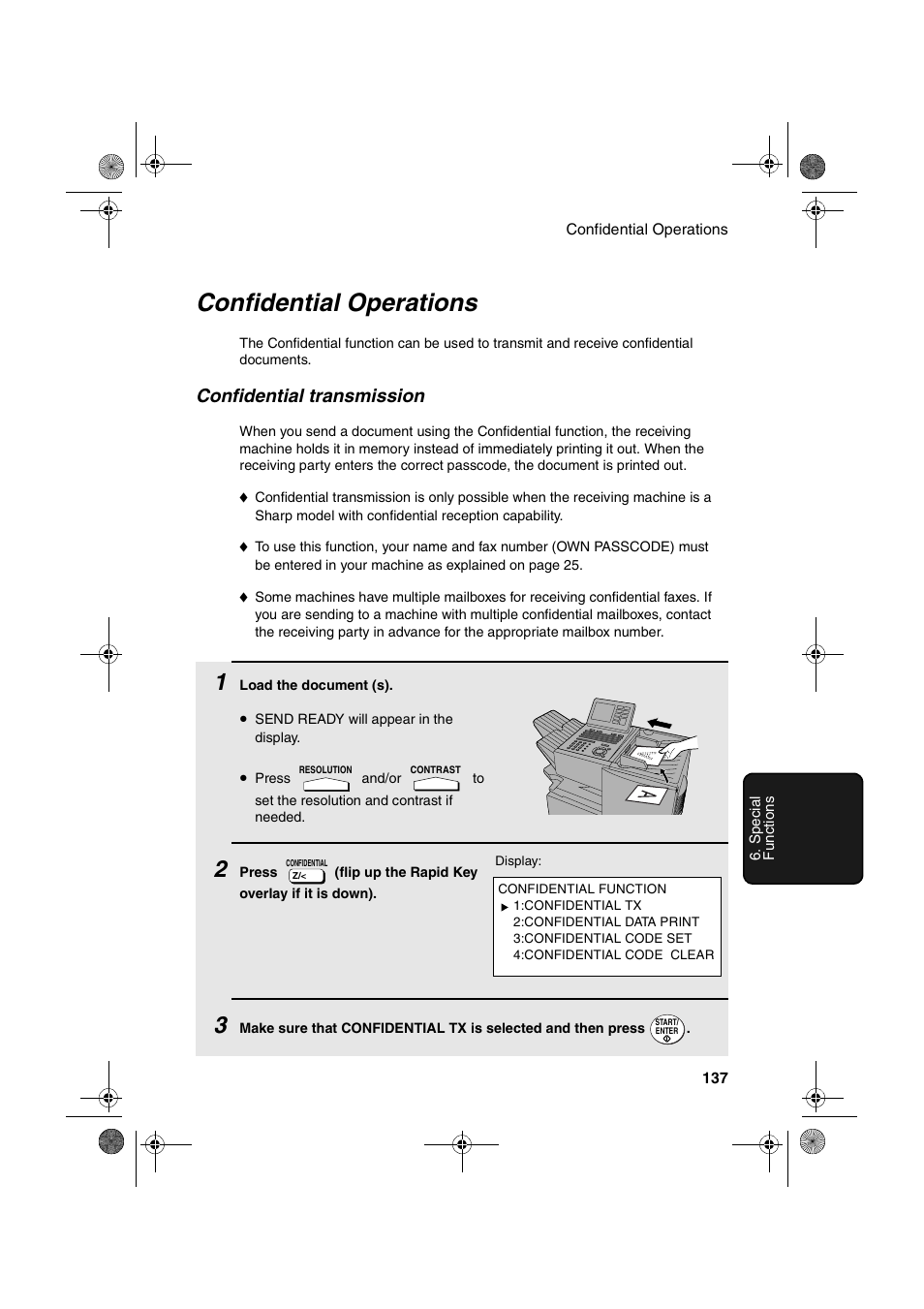 Confidential operations, Confidential transmission | Sharp FODC600 User Manual | Page 139 / 220