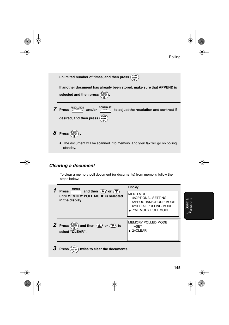 Clearing a document | Sharp FODC600 User Manual | Page 147 / 220