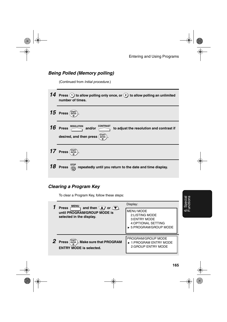 Clearing a program key | Sharp FODC600 User Manual | Page 167 / 220