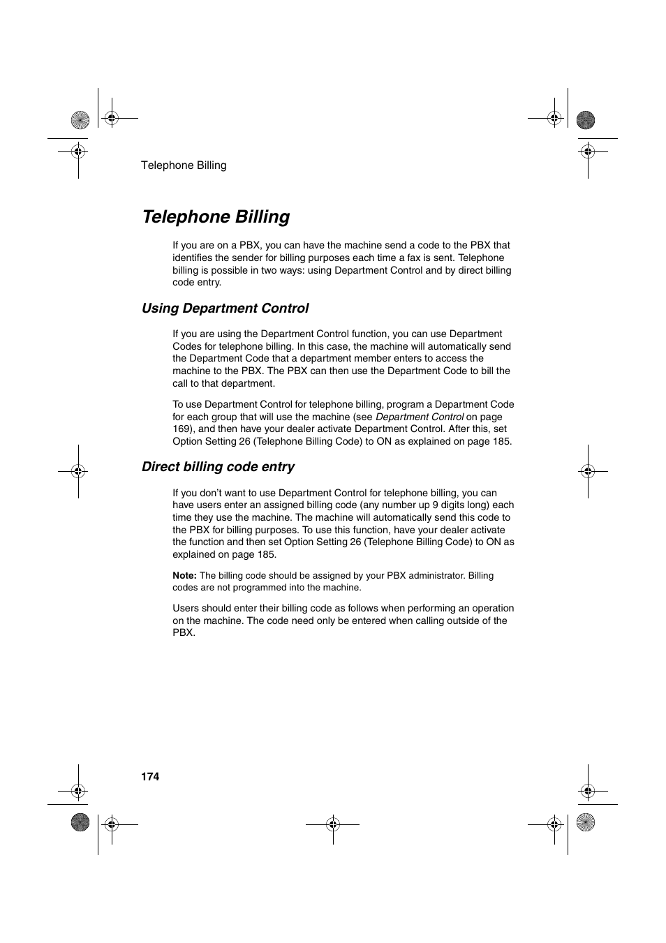 Telephone billing | Sharp FODC600 User Manual | Page 176 / 220